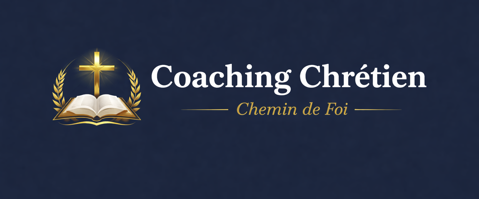 Coaching chrétien Chemin de Foi avec symbole croix et Bible ouverte