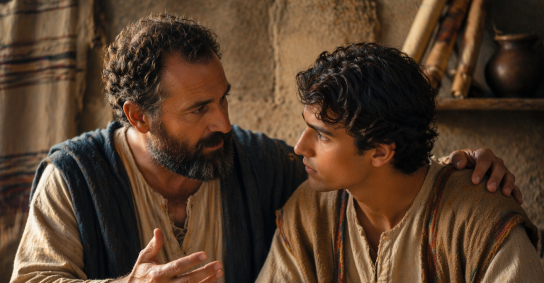 Jésus enseignant un disciple dans une scène biblique inspirante